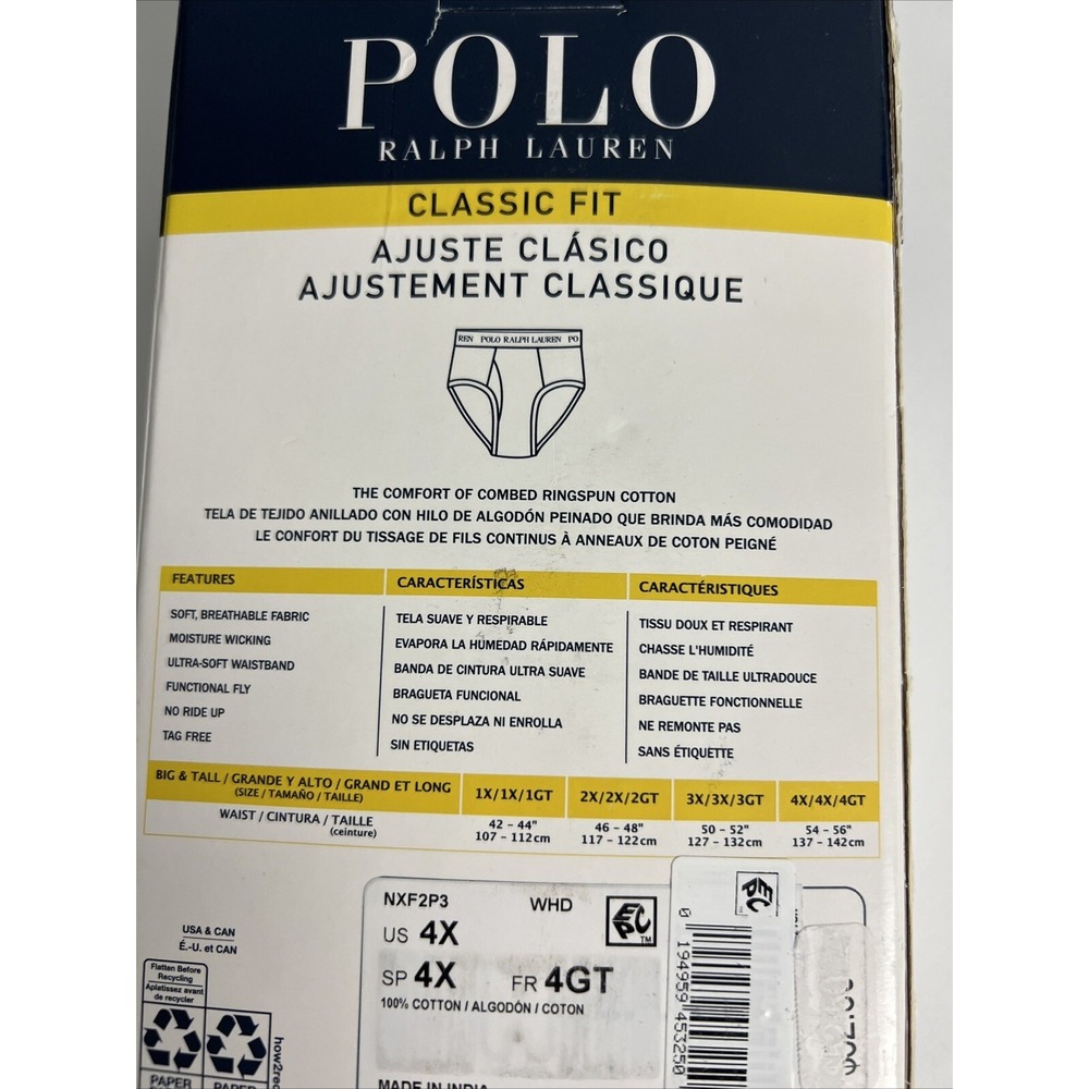 6 Polo Ralph Lauren Men's Briefs Size 4X Big & Tall Cotton Mid Rise White D18 - Picture 14 of 16